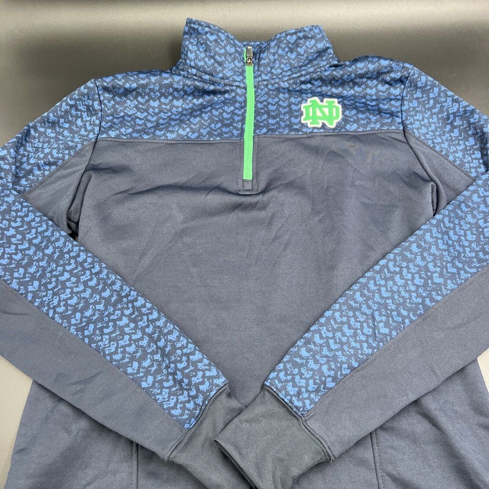 Notre Dame Fighting Irish 1/4 Zip Pullover Women's Sweater Size Large Blue Black
